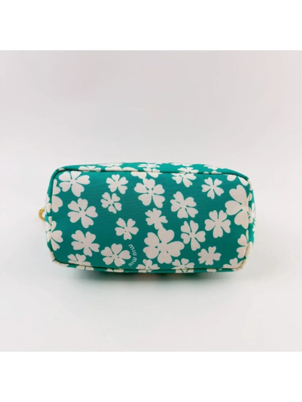 Miu Miu Spirit Floral Re-Nylon Handbag Pouch Nylon Leather Green White Gold